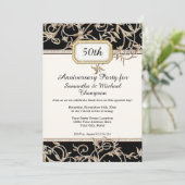 50e vijftigste Art Nouveau Zwart n Goud Jubileum Kaart (Staand voorkant)