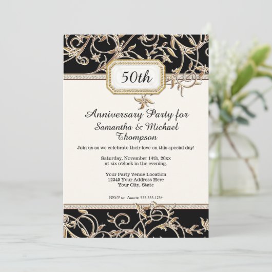 50e vijftigste Art Nouveau Zwart n Goud Jubileum Kaart (Staand voorkant)