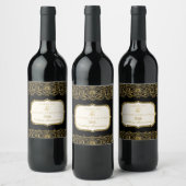 50e Vijftigste Gouden Jubileum Zwart en Goud Wijn Etiket (Flessen)