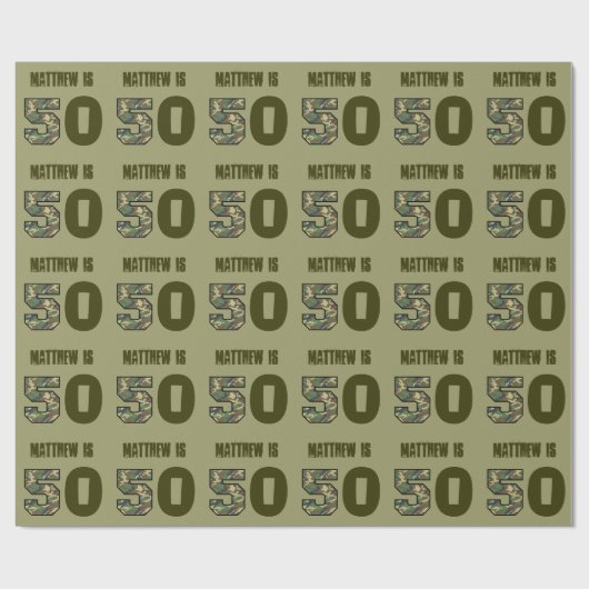 50e vijftigste verjaardag CAMO Aangepaste naam kle Cadeaupapier (Vlak)