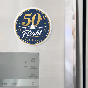 50e vlucht gouden vliegtuig reis souvenir magneet