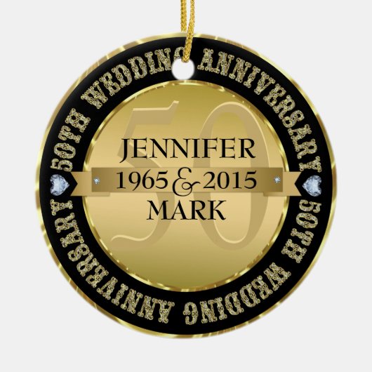 50e weddenschap Jubileum metaal goud & zwart 2 Keramisch Ornament (Voorkant)