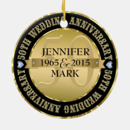 50e weddenschap Jubileum metaal goud & zwart 2 Keramisch Ornament