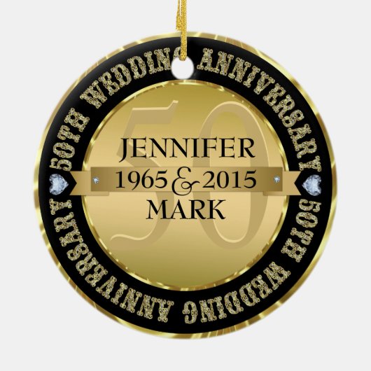 50e weddenschap Jubileum metaal goud & zwart 2 Keramisch Ornament (Achterkant)