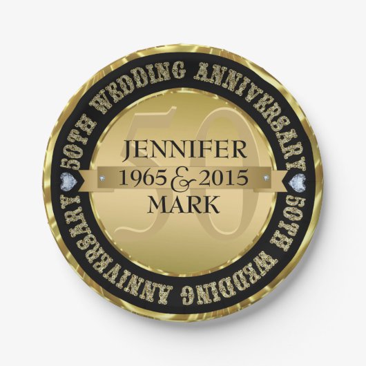 50e weddenschap Jubileum metaal goud & zwart 2 Papieren Bordje (Voorkant)