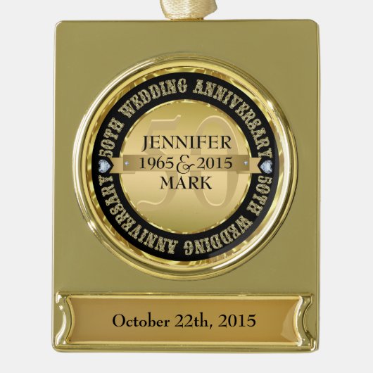 50e weddenschap Jubileum metaal goud & zwart 2 Verguld Banner Ornament (Voorkant)