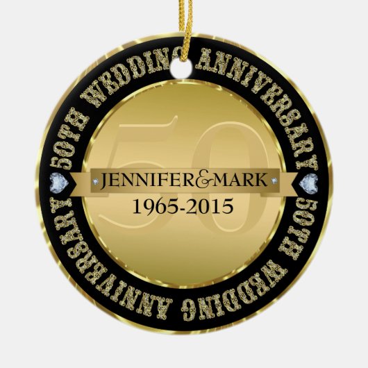 50e weddenschap Jubileum metaal goud & zwart Keramisch Ornament (Voorkant)