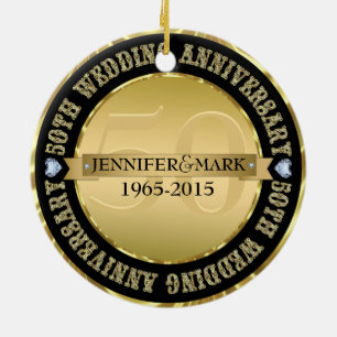 50e weddenschap Jubileum metaal goud & zwart Keramisch Ornament