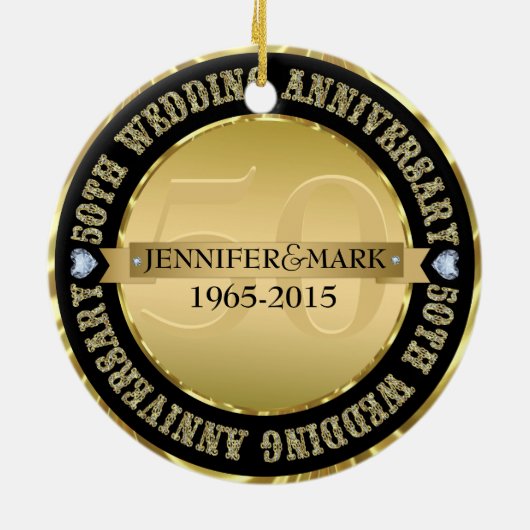 50e weddenschap Jubileum metaal goud & zwart Keramisch Ornament (Achterkant)