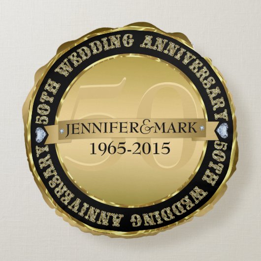 50e weddenschap Jubileum metaal goud & zwart Rond Kussen (Achterkant)