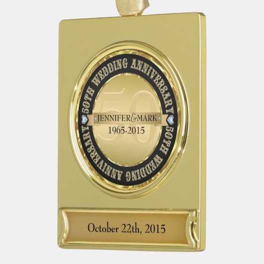 50e weddenschap Jubileum metaal goud & zwart Verguld Banner Ornament (Links)