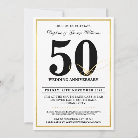 50E WEDDING JUBILEUM stijlvolle gouden INVITEN Kaart (Voorkant)