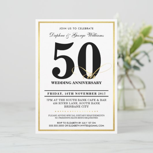 50E WEDDING JUBILEUM stijlvolle gouden INVITEN Kaart (Staand voorkant)