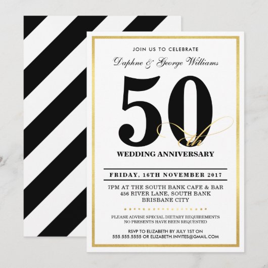 50E WEDDING JUBILEUM stijlvolle gouden INVITEN Kaart (Voorkant / Achterkant)