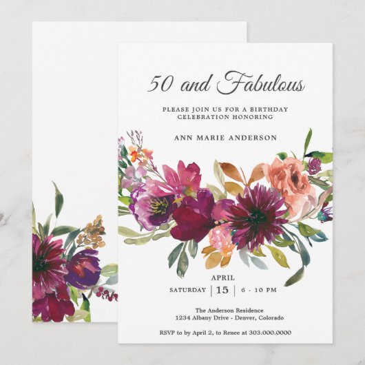 50e Wildflower Verjaardag Uitnodiging (Voorkant / Achterkant)