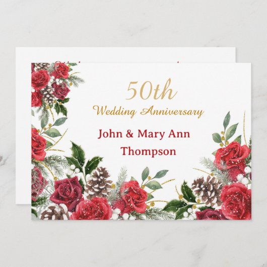 50e Winter Bruiloft Jubileum Rozen Uitnodiging (Voorkant / Achterkant)