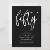 50e Wit op Black Birthday Party Modern Script Kaart (Voorkant)