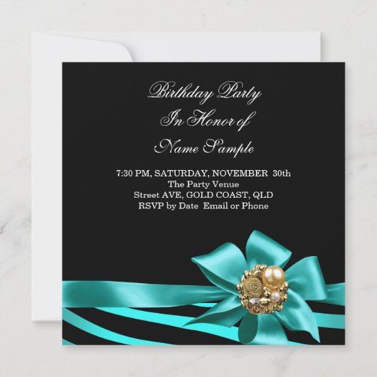 50e Zebra Blauwgroen Gold Black Elegant Birthday P Kaart (Achterkant)