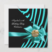 50e Zebra Blauwgroen Gold Black Elegant Birthday P Kaart (Voorkant)