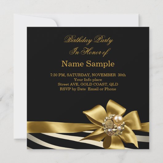 50e Zebra Gold Cream Black Birthday Party Kaart (Achterkant)