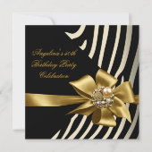 50e Zebra Gold Cream Black Birthday Party Kaart (Voorkant)