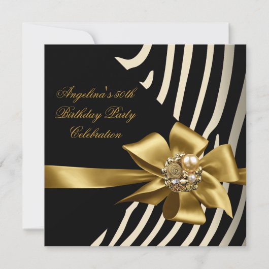 50e Zebra Gold Cream Black Birthday Party Kaart (Voorkant)