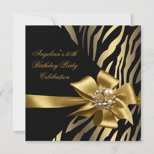50e Zebra Old Gold Cream Black Birthday Party Kaart (Voorkant)