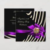 50e Zebra Paarse Gold Cream Black Birthday Party Kaart (Voorkant / Achterkant)