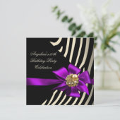 50e Zebra Paarse Gold Cream Black Birthday Party Kaart (Staand voorkant)