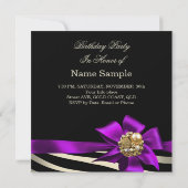 50e Zebra Paarse Gold Cream Black Birthday Party Kaart (Achterkant)