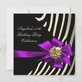 50e Zebra Paarse Gold Cream Black Birthday Party Kaart (Voorkant)