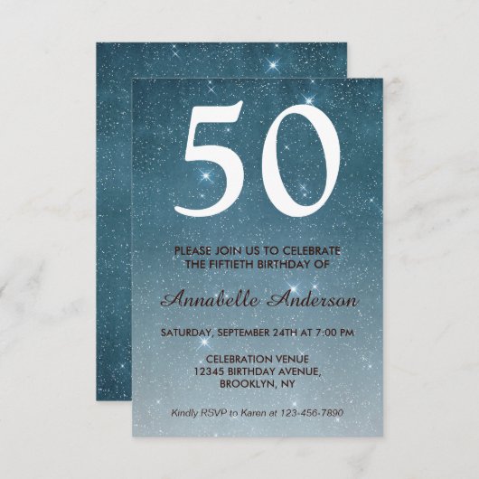 50e zeemaand Blauwe Melkweg Nachtsterren Sparkle Kaart (Voorkant / Achterkant)