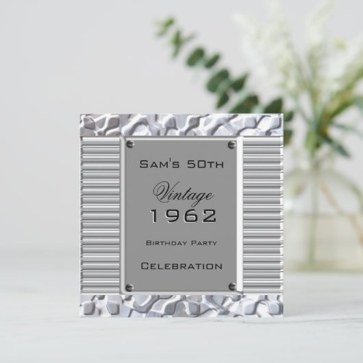  50e Zilveren Metal Blithday Party Kaart (Staand voorkant)