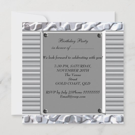  50e Zilveren Metal Blithday Party Kaart (Achterkant)