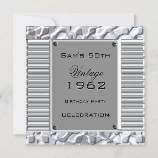  50e Zilveren Metal Blithday Party Kaart (Voorkant)