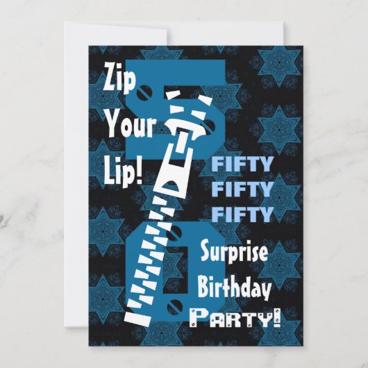 50e ZURPRISE Birthday Blue Stars Zipper W1686 Kaart (Voorkant)