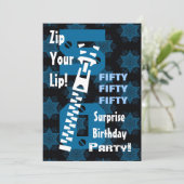 50e ZURPRISE Birthday Blue Stars Zipper W1686 Kaart (Staand voorkant)