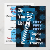 50e ZURPRISE Birthday Blue Stars Zipper W1686 Kaart (Voorkant / Achterkant)