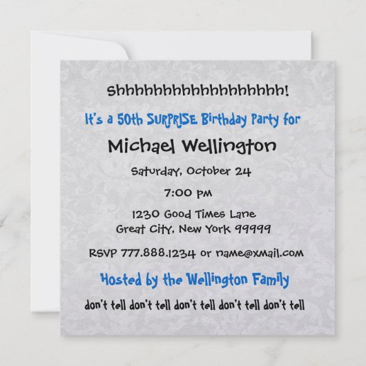 50e ZURPRISE Birthday Party Black White W1894 Kaart (Achterkant)