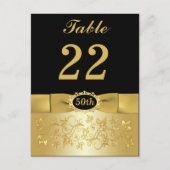 50e Zwart Goud Bloemen Tafelnummer Post Kaart (Voorkant)