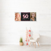 50e Zwart Roze Gelukkige Verjaardag Foto Banner (Insitu)