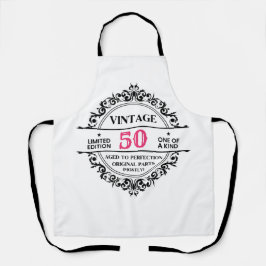 50e zwarte en roze monogram geboortedag schort