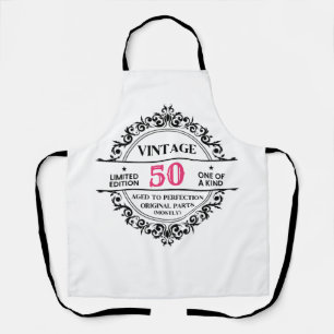  50e zwarte en roze monogram geboortedag schort