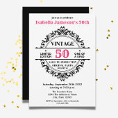 50e zwarte en roze verjaardag kaart