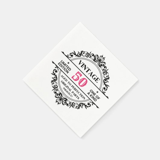 50e zwarte en roze verjaardag servet (Hoek)