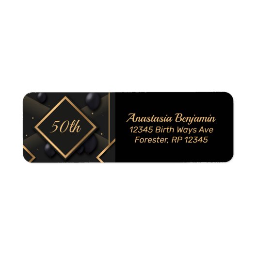 50e zwarte gouden diamantvorm op zaterdag Aanpassi Etiket (Voorkant)