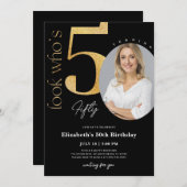 50e zwarte gouduitnodiging met foto kaart (Voorkant / Achterkant)