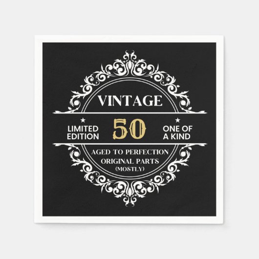 50e zwarte witte en gouden  dag servet (Voorkant)