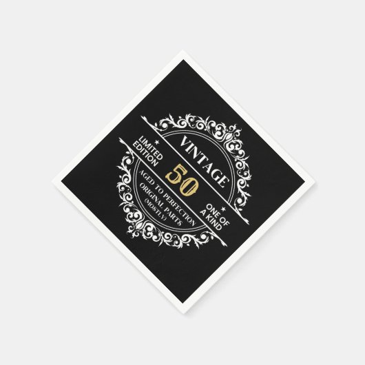 50e zwarte witte en gouden  dag servet (Hoek)