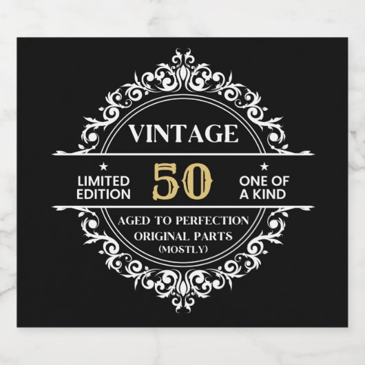 50e zwarte witte en gouden  dag sparkling wijnetiket (Enkel label)